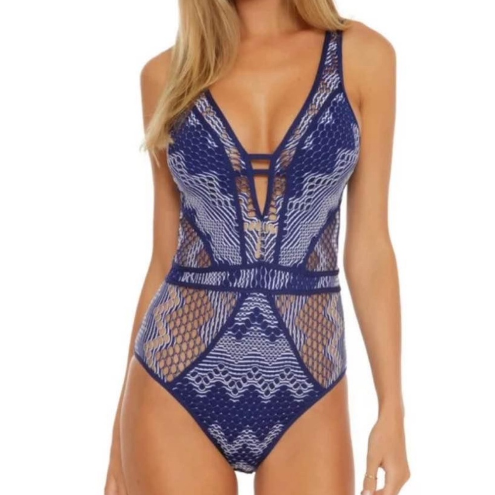 Brand new with tags! Crochet blue size small cut out becca bathing suit.